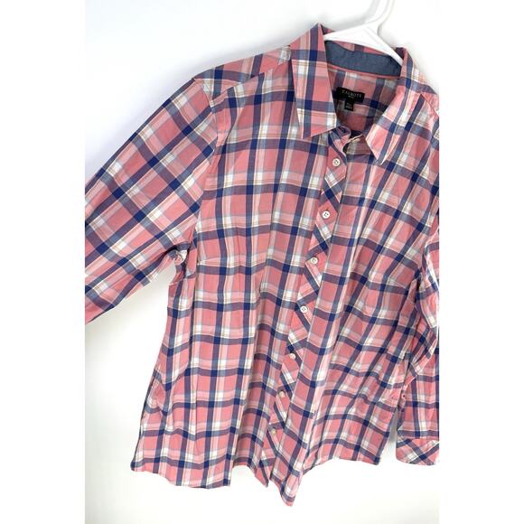 TALBOTS Classic Cotton Button Down Shirt Pink Plaid Women's Size XLP - Picture 4 of 9